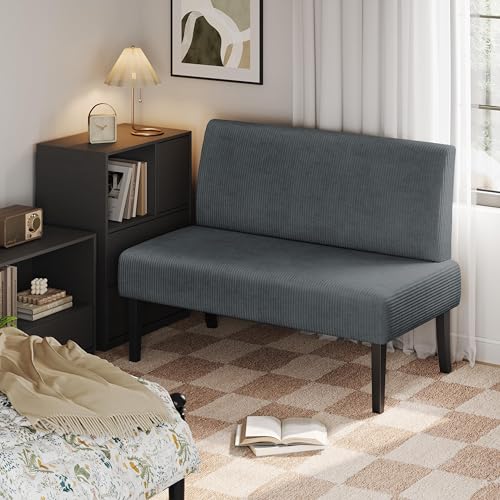 Small 2-Seater Armless Sofa Chair, Corduroy Fabric, for Small Spaces A458373