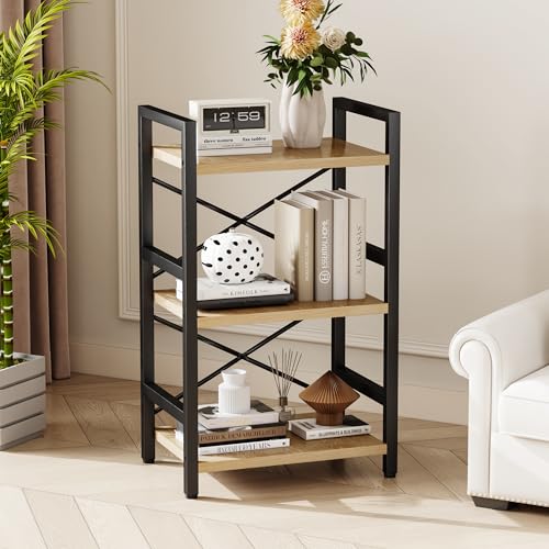 3 Tier Industrial Bookcase, Rustic Etagere Bookshelf for Living Room U5786
