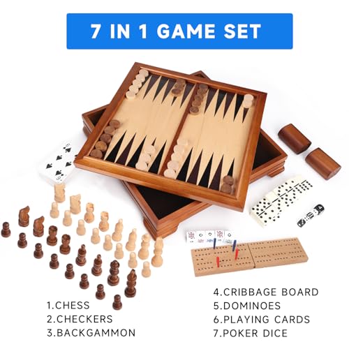 16" 3-in-1 Wooden Folding Chess, Checker & Backgammon Board Game Set L259
