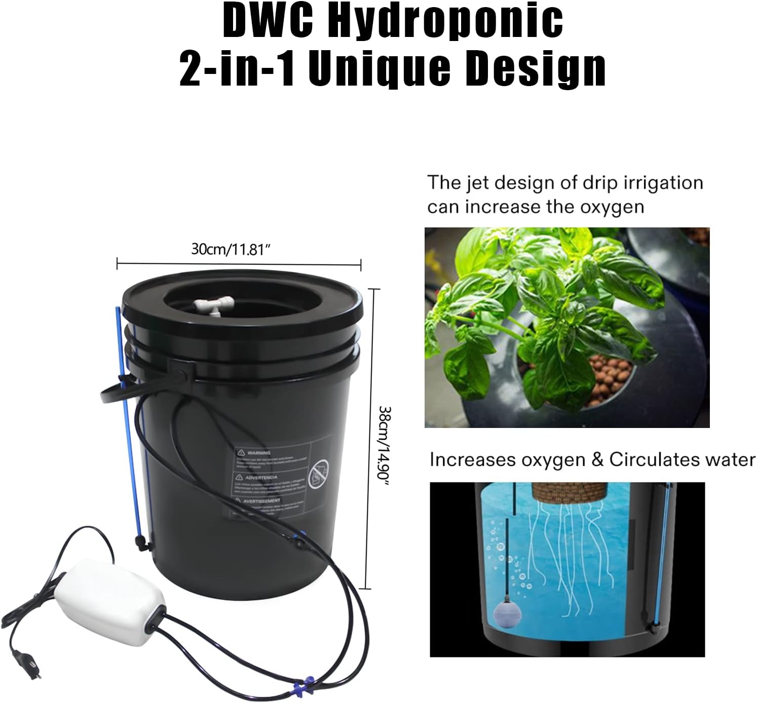 5-Gallon Deep Water Culture Hydroponics Growing System Kit with Air Pump and Air Stone J762868