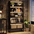 Tall Bookcase with LED Lights, 5-Tier Storage Shelves T8450