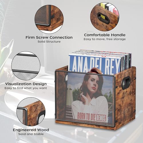 Vinyl Record Storage Box, Holds up to 60 Records V34365
