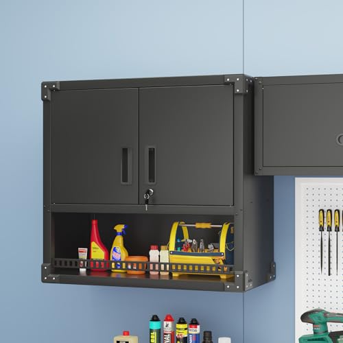 Wall Cabinet with 2 Doors, Lockable, Adjustable Shelves, Heavy Duty Steel J4545