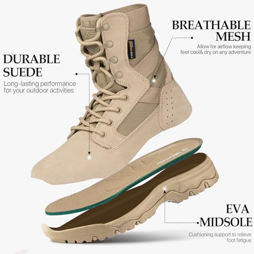 Men's Tactical Boots 8 Inches Lightweight Suede Leather Military Work Boot J951812