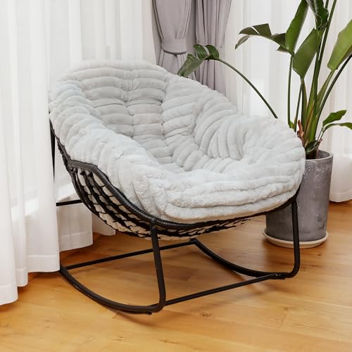 Wicker Egg Rocking Chair with Padded Cushion for Patio and Garden J177274