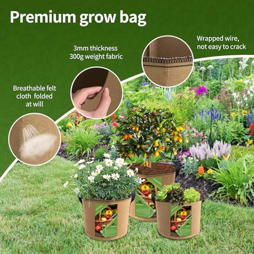 6 Pack 5 Gallon Grow Bags with Handles for Vegetables and Garden P7492