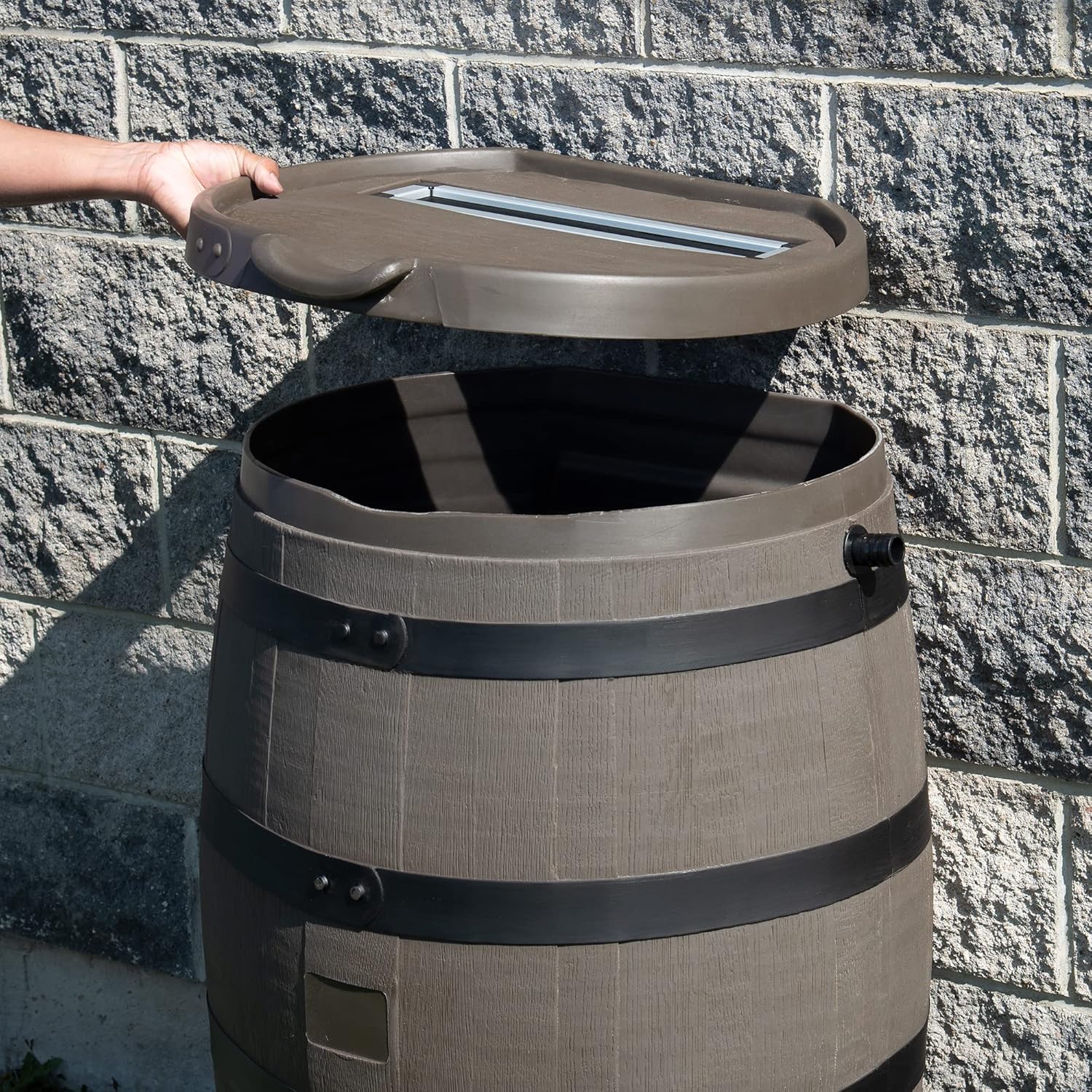 Flat Back Rain Barrel with Removable Lid, 55 Gallon Z265