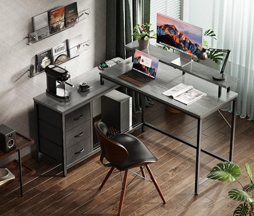 L Shaped Computer Desk with Drawers, LED Lights and Power Outlets O9269