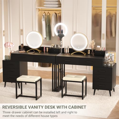 White Vanity Desk with Mirror and Lights, 6 Drawers and Stool Z334