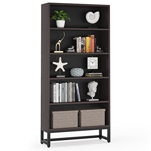 Tall Bookcase with LED Lights, 5-Tier Storage Shelves T8450