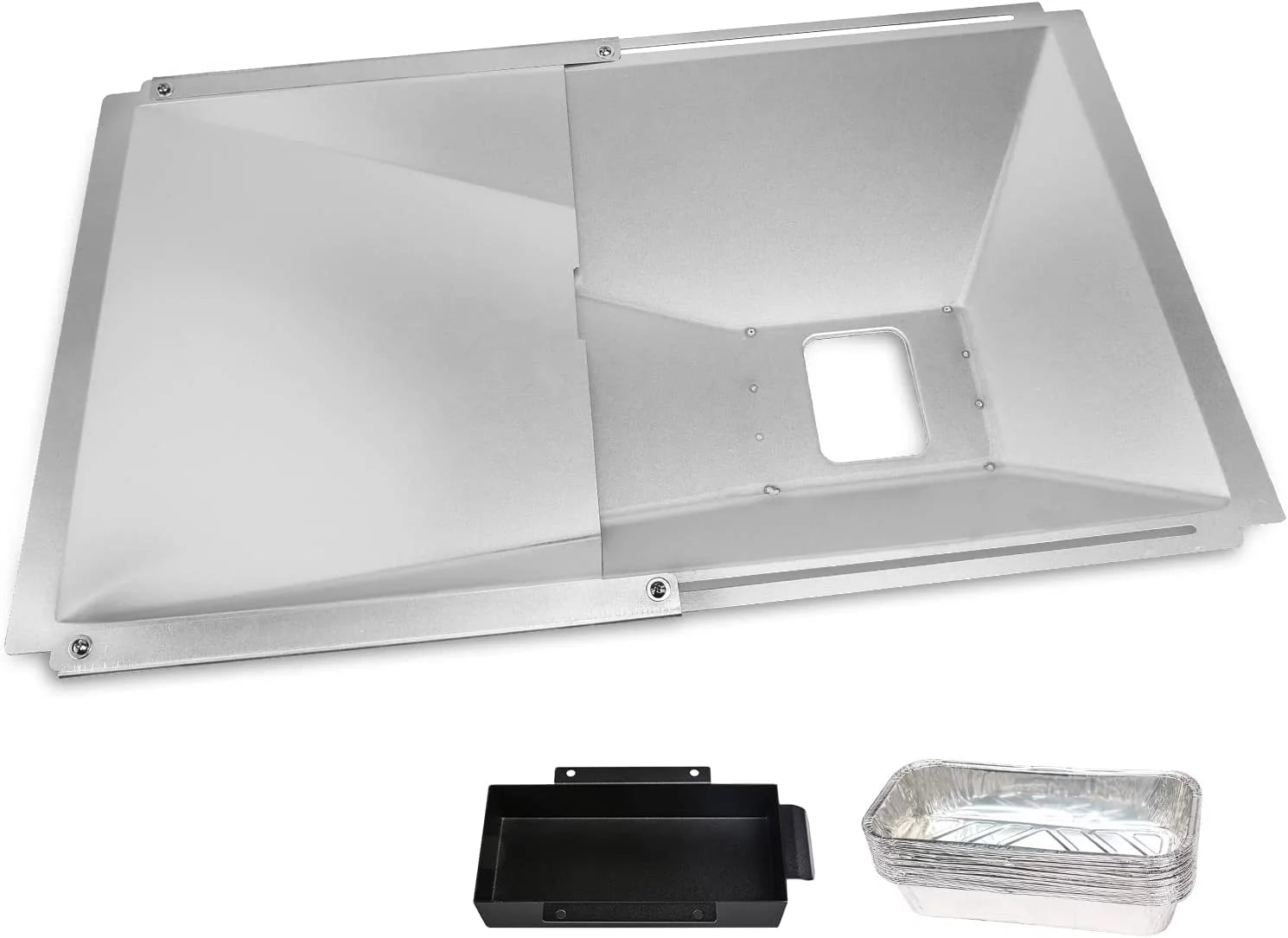 Grisun Grease Tray with Catch Pan and Foil Liner Universal Fits Nexgrill, Dynaglo, Cuisinart, Charbroil, Kenmore,Bhg,Master,Expert Gas Grill,Drip Tray Pan for 2/3/4 Burner Grill 10Pcs Aluminum Liner