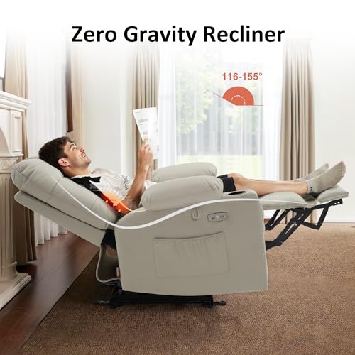 Zero Gravity Power Recliner Chair with Heat and Vibration Massage, USB Ports, Cup Holders, Faux Leather G3748