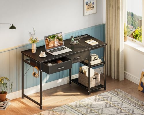 Small Computer Desk with Drawers & Power Outlet for Bedroom, Home Office M131