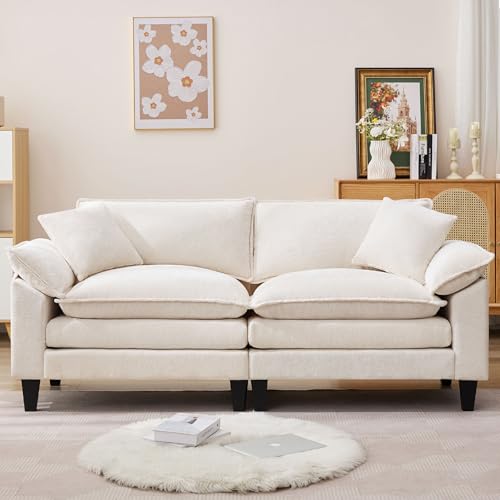 Loveseat Sofa for Living Room, 83" Cloud Loveseat Sofa, Chenille Fabric Sofa Couch with Double Cushion, Modern Down Comfy Deep Seat Love Seat Oversized Deep Seats with 2 Pillows