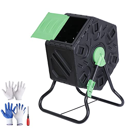37 Gallon Compost Bin - High Volume Dual Chamber Tumbling Composter - Outdoor Garden Composting Tumbler w/ 2 Sliding Doors - Easy-Turn, Fast-Working System BPA Free