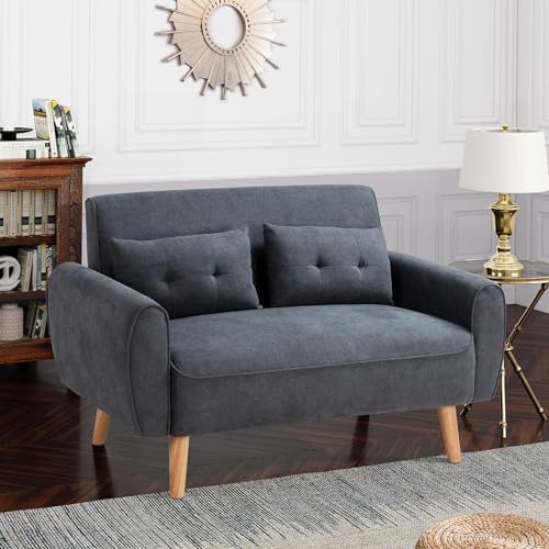 Linen Loveseat Sofa with 2 Pillows, Dark Grey N297821