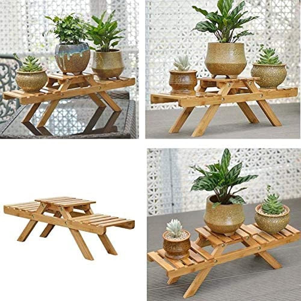 Folding Plant Stand, 2 Tier Ladder Wood Shelf for Indoor, Yard, Garden X969326