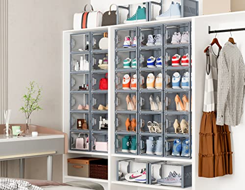 Clear Plastic Stackable Shoe Storage Boxes, 12 Pack, X-Large U602
