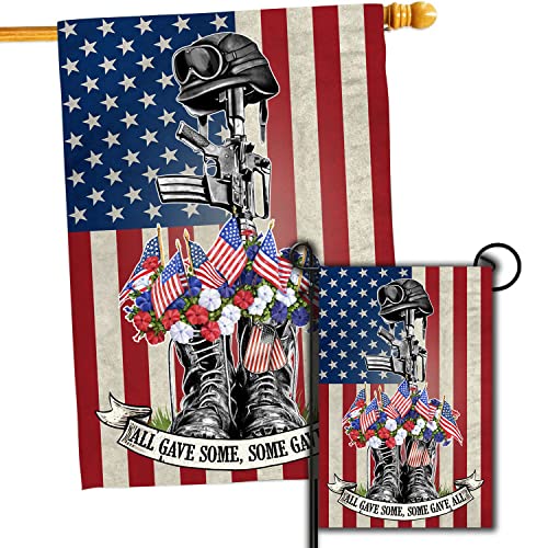 Memorial Day Freedom Boots Flag, Set 2 House Flag 28 x 40 and Garden Flag 12x18 Double Side 4th of July Independence Day Patriotic American Veteran Soldier Yard Outdoor Décor