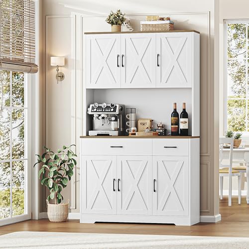 71" Tall Pantry Cabinet with Charging Station and Microwave Stand L63097