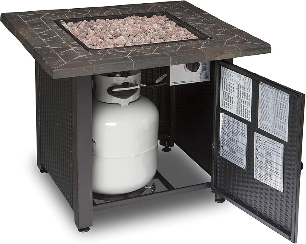 30 Inch Square 30,000 BTU LP Gas Outdoor Fire Pit Table with Mosaic Resin Mantel and Lava Rock F73658