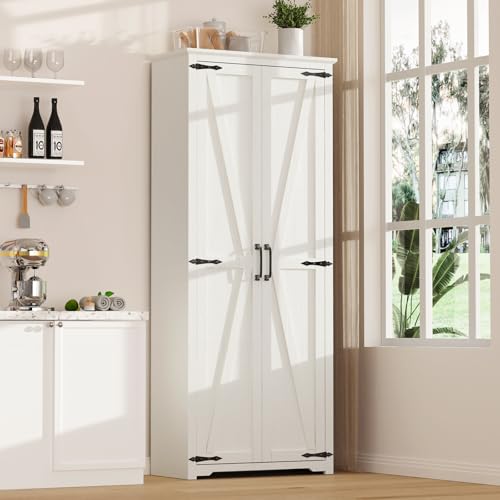Farmhouse Pantry Cabinet with 6 Shelves and Barn Doors, Brown K34379