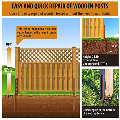 Fence Post Repair Kit for Broken Wooden Fence Post Stakes, Brown F41069