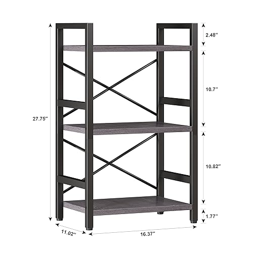 3 Tier Industrial Bookcase, Rustic Etagere Bookshelf for Living Room U5786