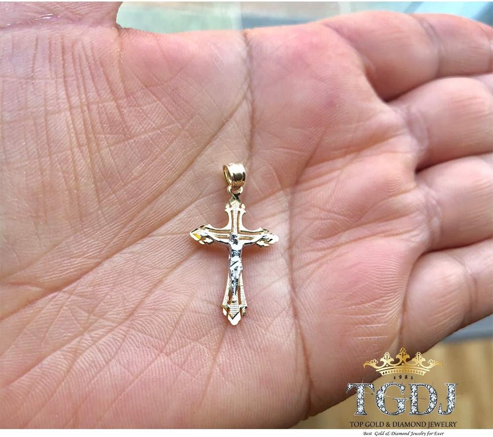 14K Gold Two Tone Jesus Cross Pendant Necklace P85316