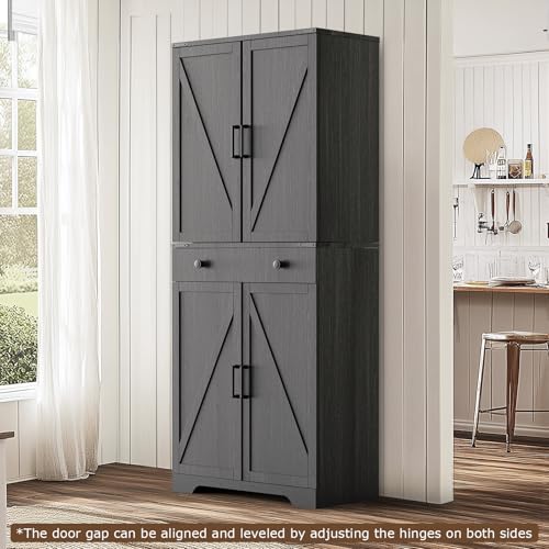 Farmhouse Pantry Cabinet with 6 Shelves and Barn Doors, Brown K34379