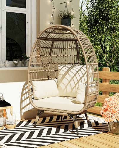 Wicker Egg Chair with Cushions and Ottoman L257