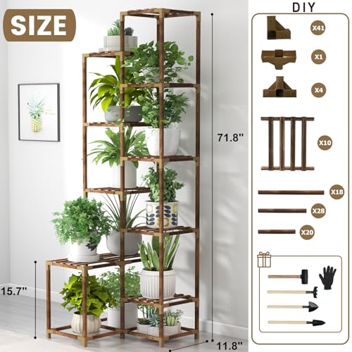 10 Tier Tall Corner Plant Stand Shelf Indoor Outdoor Wood Plant Rack Holder Ladder Flower Stand Display Y619