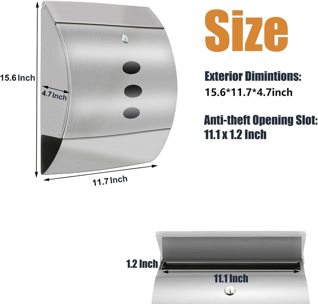 Stainless Steel Wall-Mount Mailbox with Lock and Newspaper Holder U865682