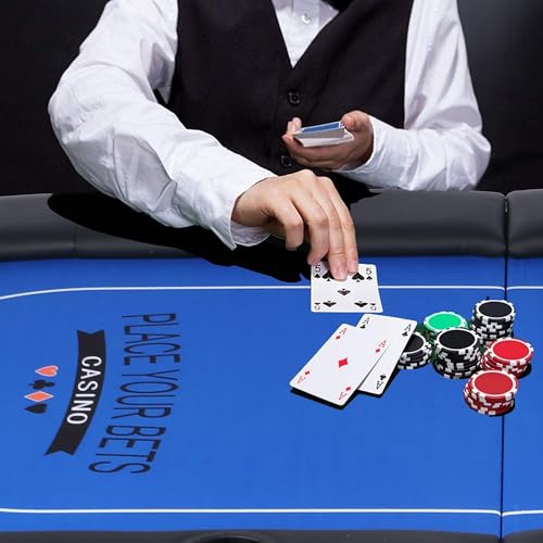 84" Foldable Poker Table with Chips Tray, 10 Player Oval, Green Felt U489