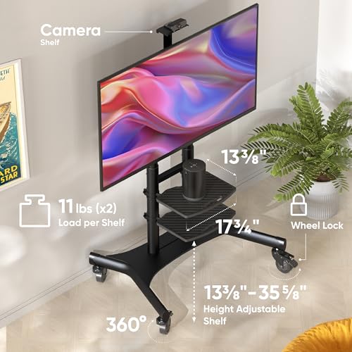 Mobile TV Stand on Wheels for 50-86 Inch TVs, Adjustable Height, Rolling Cart with Shelves B525016