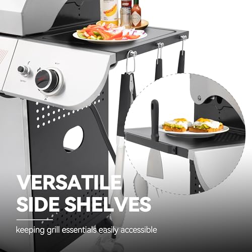 5 Burner Propane Gas Grill with Side Burner & Sear Burner, Stainless Steel, 61,000 BTUs for Outdoor Cooking J44613