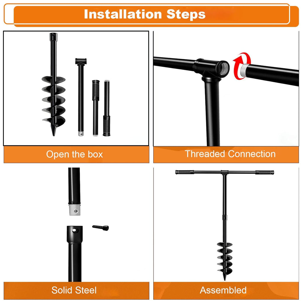 Garden Auger Spiral Drill, T-Shape 32" x 4" with Non-Slip Handle T38876