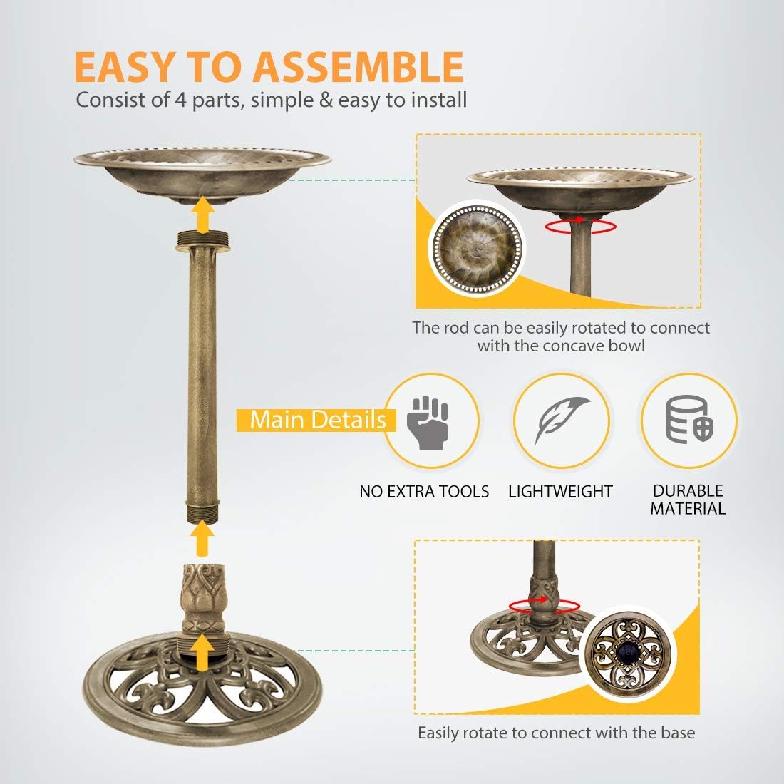 Copper Garden Bird Bath with Solar Powered Fountain D79341
