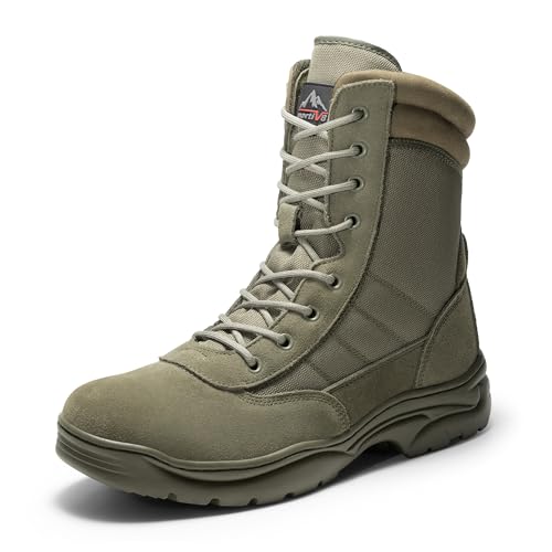 Men's Military Tactical Work Boots Side Zipper Leather Motorcycle Combat Boots N655026
