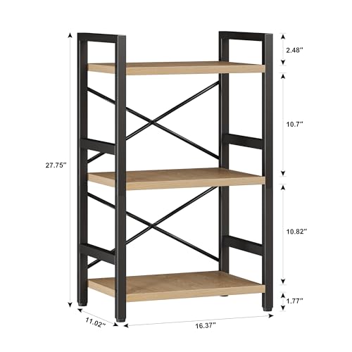 3 Tier Industrial Bookcase, Rustic Etagere Bookshelf for Living Room U5786