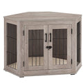 beeNbkks Furniture Dog Crate Corner, Dog Kennel Corner Wooden End Table with Cushion, Indoor Pet Crates Corner Side Table for Dogs, Wide Top Perfect for Limited Room(Large, Weathered Gray)