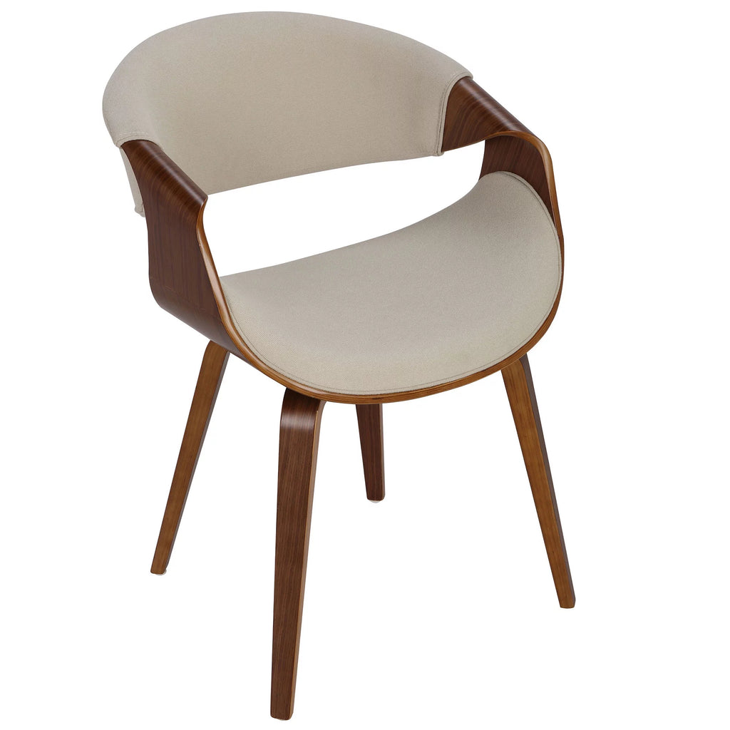 Mid-Century Modern Dining Accent Chair in Walnut and Cream Fabric J558481