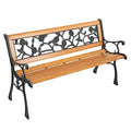 Outdoor Garden Bench, Antique Patio Bench with Cast Iron and Hardwood Frame, Weather Proof Porch Outdoor Loveseat with Rose Style Back for Backyard, Deck, Lawn