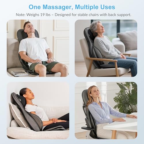 Shiatsu Neck Back Massager with Heat, 3D Kneading Massage Chair Pad, Adjustable Neck Massage, Seat Massager for Full Body Relaxation, Dark Gray D921543