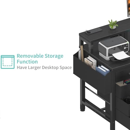 Gaming Desk with LED Lights and Power Outlets, 47 Inch Computer Desk with Fabric Drawers U2584