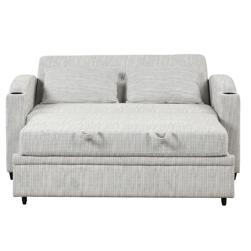 65" Pull Out Sofa Bed Chenille Convertible Loveseat with Adjustable Backrest W33639