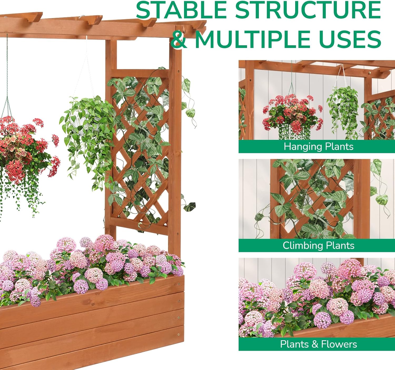 Raised Garden Bed with Trellis, Elevated Wood Planter Box S44330