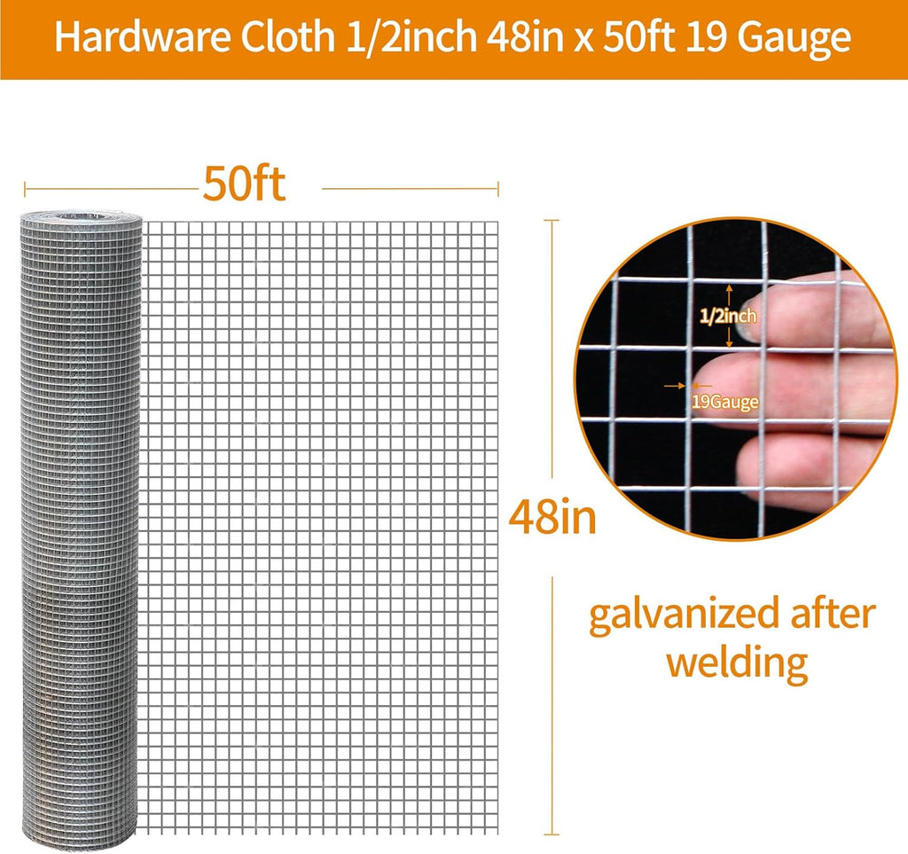 Welded Hardware Cloth 1/2 inch 19 Gauge Galvanized Wire Mesh Roll H626348