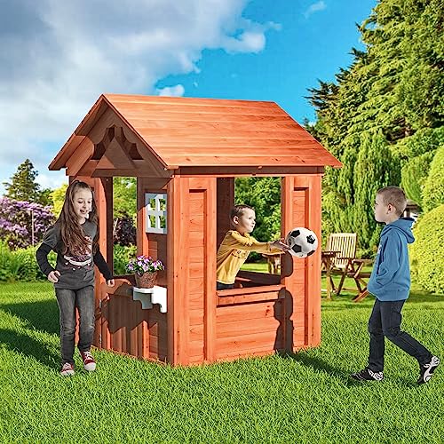 Outdoor Wood Playhouse for Kids Ages 3-6 with Door and Windows K869699