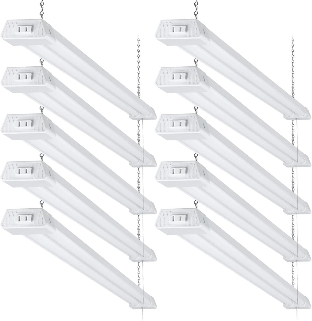 LEONLITE 10-Pack LED Shop Light 4FT, Deep Reflector, 40W 5000K Daylight Linkable LED Shop Light, Plug in Shop Light with Pull Chain (ON/Off), 4 Foot LED Shop Lights for Workshop, Garage, Shop